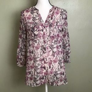 Apt. 9 Purple Gray White Printed Semi Sheer Top S